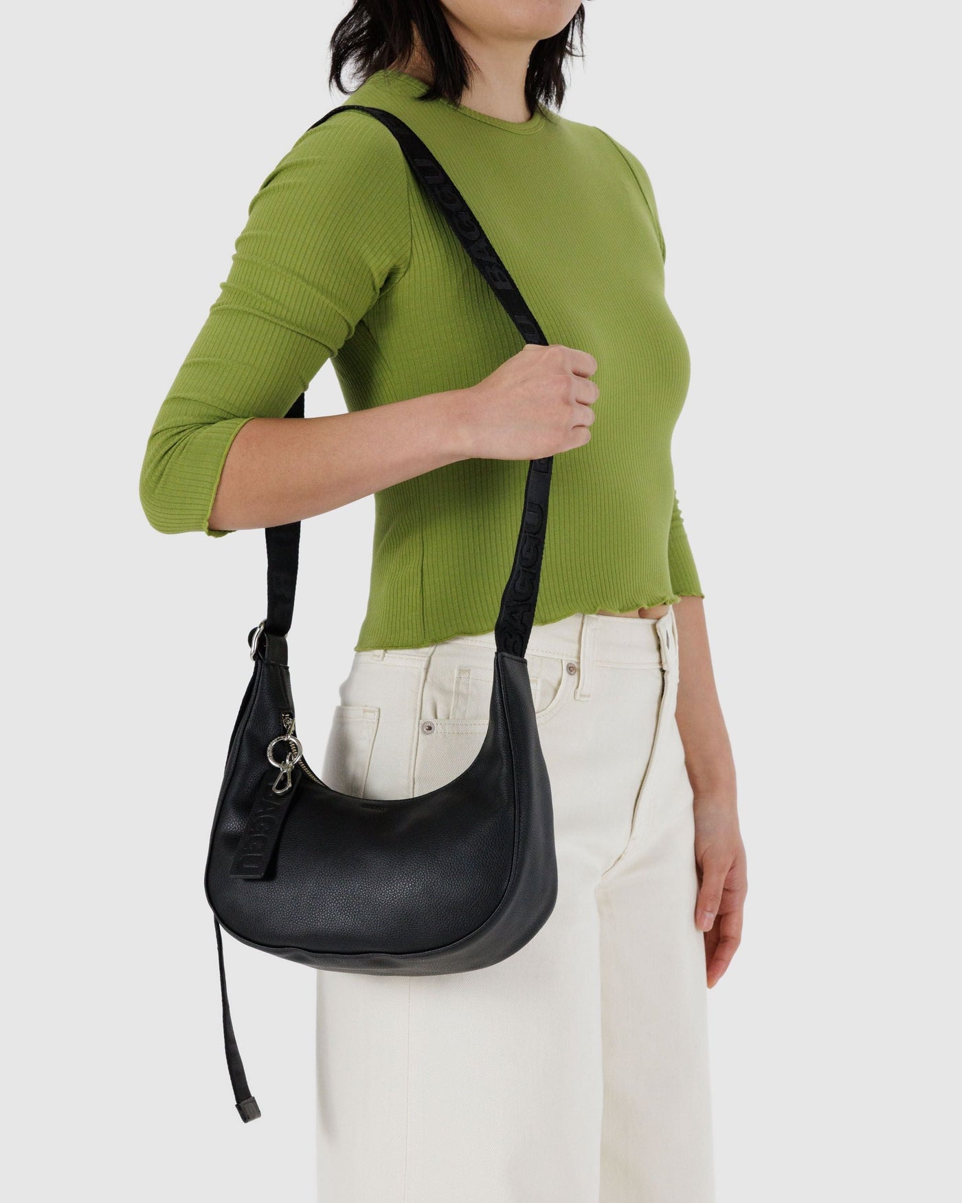 Small Recycled Leather Crescent Bag S0